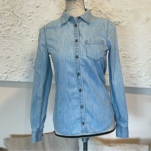 AG Adriano Goldschmied Denim Blue Button-Down Shirt
